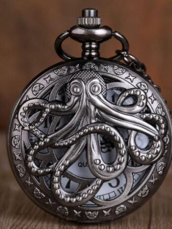 1Pcs Vintage Punk Black Octopus Creative Flap Quartz Pocket Watch