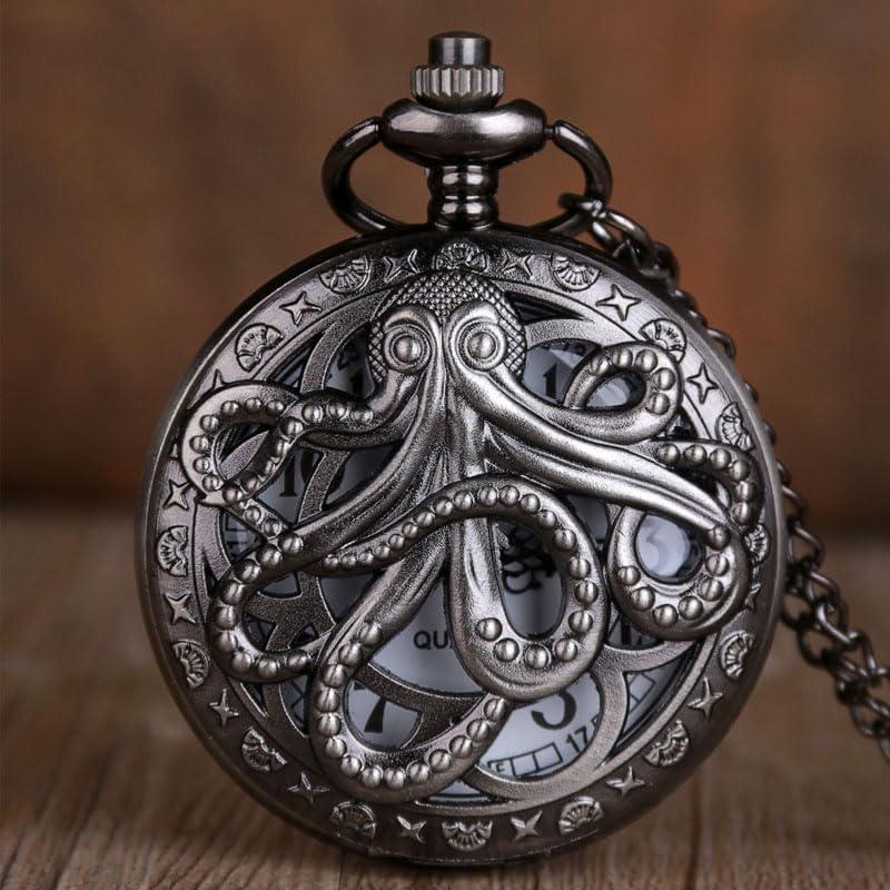 1Pcs Vintage Punk Black Octopus Creative Flap Quartz Pocket Watch - Image 2