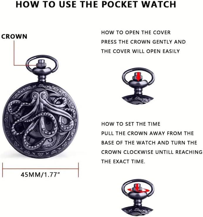 1Pcs Vintage Punk Black Octopus Creative Flap Quartz Pocket Watch - Image 7