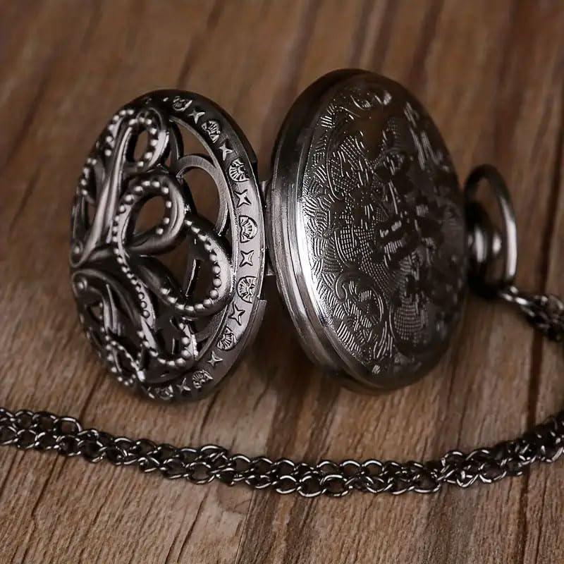 1Pcs Vintage Punk Black Octopus Creative Flap Quartz Pocket Watch - Image 5
