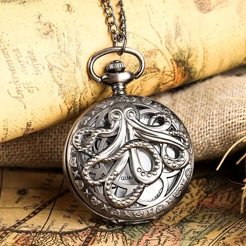 1Pcs Vintage Punk Black Octopus Creative Flap Quartz Pocket Watch - Image 4
