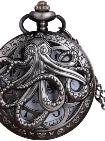 1Pcs Vintage Punk Black Octopus Creative Flap Quartz Pocket Watch