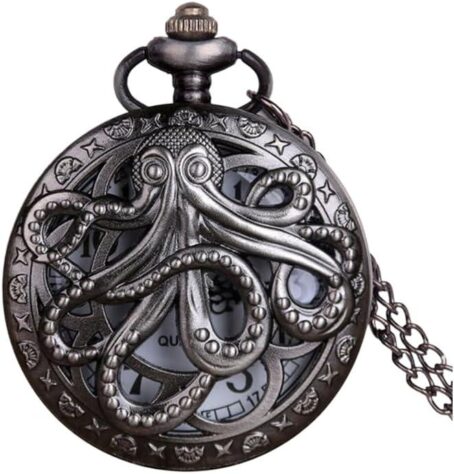1Pcs Vintage Punk Black Octopus Creative Flap Quartz Pocket Watch