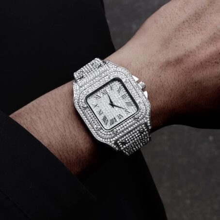 Apzzic Diamond Watch Iced Out CZ Gold Plated Cuban Link Square Dial Quartz Wristband Analog For Men Women - Image 4