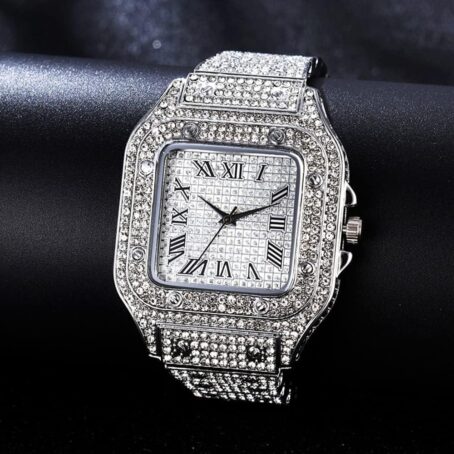 Apzzic Diamond Watch Iced Out CZ Gold Plated Cuban Link Square Dial Quartz Wristband Analog For Men Women - Image 2