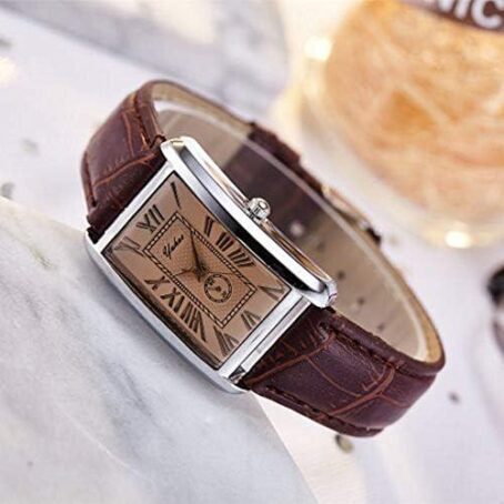 Avaner Mens Square Watch, Vintage Leather Cuff Watch, Roman Numeral Analog Quartz Wristwatch, Leather Strap Classic Retro Watch with Auto Calendar Window - Image 3