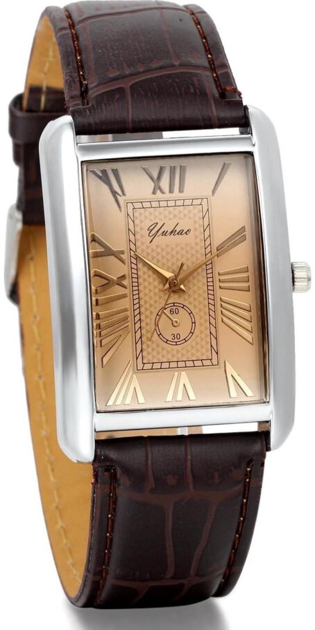 Avaner Mens Square Watch, Vintage Leather Cuff Watch, Roman Numeral Analog Quartz Wristwatch, Leather Strap Classic Retro Watch with Auto Calendar Window
