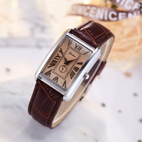 Avaner Mens Square Watch, Vintage Leather Cuff Watch, Roman Numeral Analog Quartz Wristwatch, Leather Strap Classic Retro Watch with Auto Calendar Window - Image 4