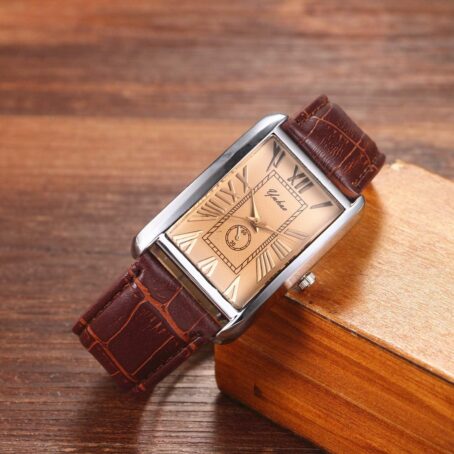 Avaner Mens Square Watch, Vintage Leather Cuff Watch, Roman Numeral Analog Quartz Wristwatch, Leather Strap Classic Retro Watch with Auto Calendar Window - Image 2