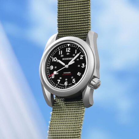 BODERRY Men's Watch Titanium Automatic Field 40mm Military Day Date Function 100M Waterproof With Nylon Strap Japanese Mechanical Movement And Screw Down Crown Voyager - Image 7