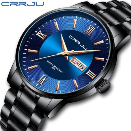 CRRJU Men's Fashion Luxury Stainless Steel Watches For Business Auto Date Chronograph Analog Quartz Wristwatches - Image 2