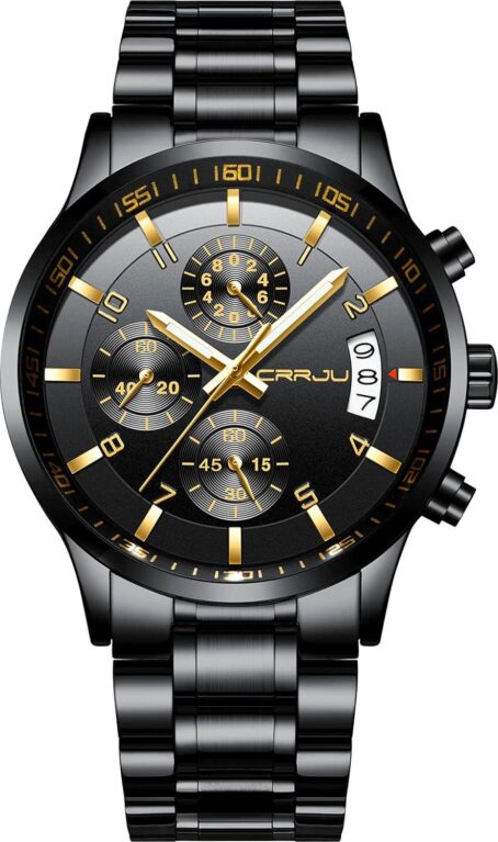 CRRJU Men's Fashion Stainless Steel Watches Date Waterproof Chronograph Wristwatches,Stainsteel Band