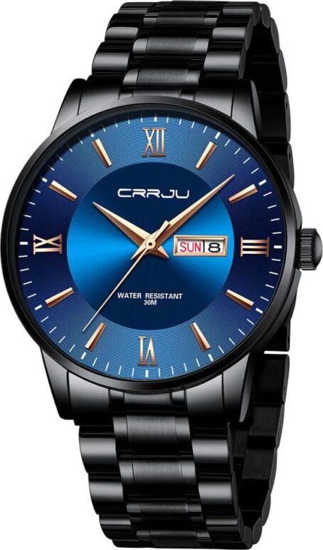 CRRJU Men's Fashion Luxury Stainless Steel Watches For Business Auto Date Chronograph Analog Quartz Wristwatches