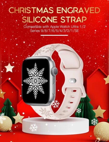 Christmas Snowflakes Engraved Watch Band Compatible With Apple 38mm Cute Strap Wristband Gift Soft Silicone Sport Replacement For Girls, 40mm/41mm Series 9 8 7 6 5 4 3 2 1 SE - Image 3