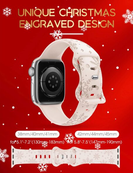 Christmas Snowflakes Engraved Watch Band Compatible With Apple 38mm Cute Strap Wristband Gift Soft Silicone Sport Replacement For Girls, 40mm/41mm Series 9 8 7 6 5 4 3 2 1 SE - Image 5