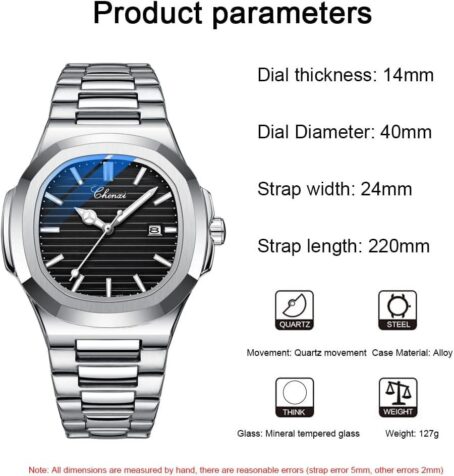 Gosasa Fashion Men's Watches Date Business Stainless Steel Luxury Style Luminous Quartz Waterproof Analog Display Male Wristwatch - Image 4