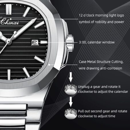 Gosasa Fashion Men's Watches Date Business Stainless Steel Luxury Style Luminous Quartz Waterproof Analog Display Male Wristwatch - Image 2