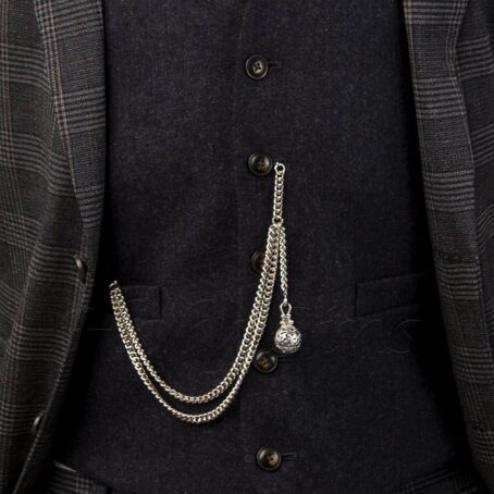 Handmade In The UK Silver Colour Single Albert Pocket Watch Chain With Pendant - Image 6