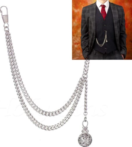 Handmade In The UK Silver Colour Single Albert Pocket Watch Chain With Pendant - Image 3