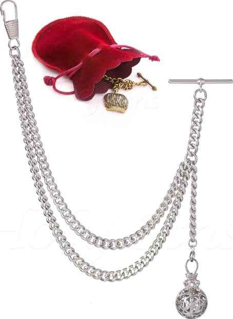 Handmade In The UK Silver Colour Single Albert Pocket Watch Chain With Pendant - Image 4