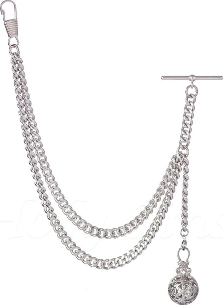 Handmade In The UK Silver Colour Single Albert Pocket Watch Chain With Pendant