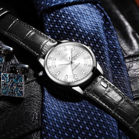 Men Watch Black Leather Watches for Men Date Day Quartz Analog Diamonds Large Face Waterproof Watch for Men Gifts for Him - Image 8