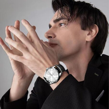 Men Watch Black Leather Watches for Men Date Day Quartz Analog Diamonds Large Face Waterproof Watch for Men Gifts for Him - Image 7