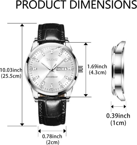 Men Watch Black Leather Watches for Men Date Day Quartz Analog Diamonds Large Face Waterproof Watch for Men Gifts for Him - Image 6
