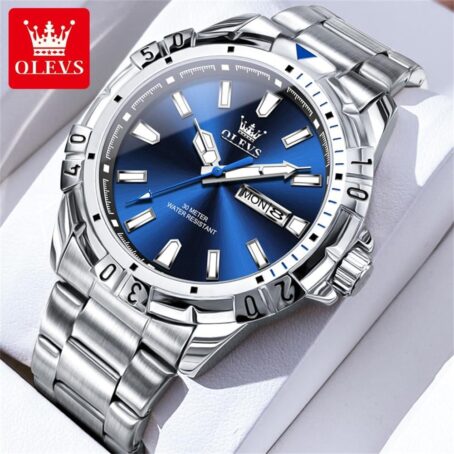 OLEVS Mens Watches Stainless Steel Band Analog Quartz Waterproof Relojes Para Hombre,Business Casual Calendar Luxury - Image 2