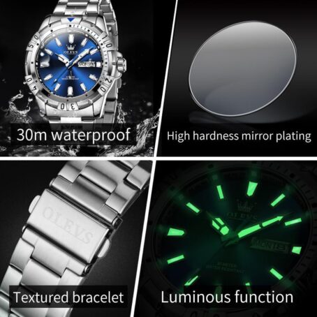 OLEVS Mens Watches Stainless Steel Band Analog Quartz Waterproof Relojes Para Hombre,Business Casual Calendar Luxury - Image 4