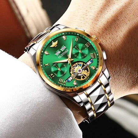 OUPINKE Mens Watches Skeleton Automatic Mechanical Premium With Calendar Sapphire Crystal Tungsten Steel Waterproof Wrist - Image 2