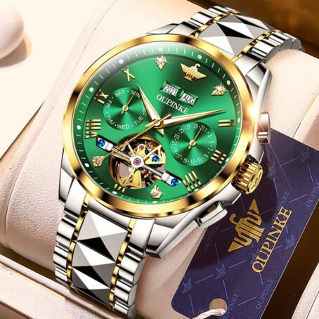 OUPINKE Mens Watches Skeleton Automatic Mechanical Premium With Calendar Sapphire Crystal Tungsten Steel Waterproof Wrist - Image 4