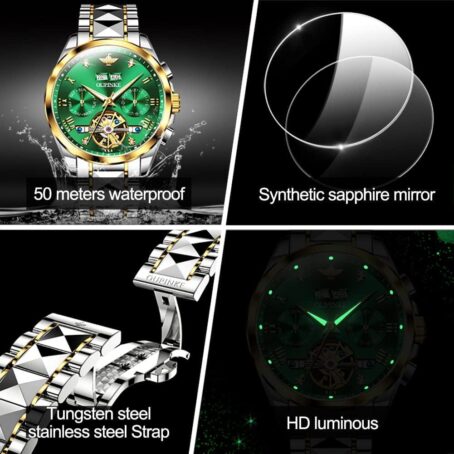 OUPINKE Mens Watches Skeleton Automatic Mechanical Premium With Calendar Sapphire Crystal Tungsten Steel Waterproof Wrist - Image 6