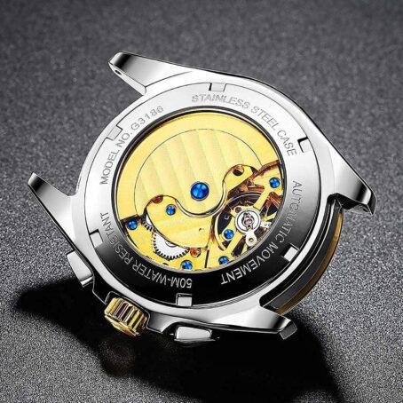 OUPINKE Mens Watches Skeleton Automatic Mechanical Premium With Calendar Sapphire Crystal Tungsten Steel Waterproof Wrist - Image 5