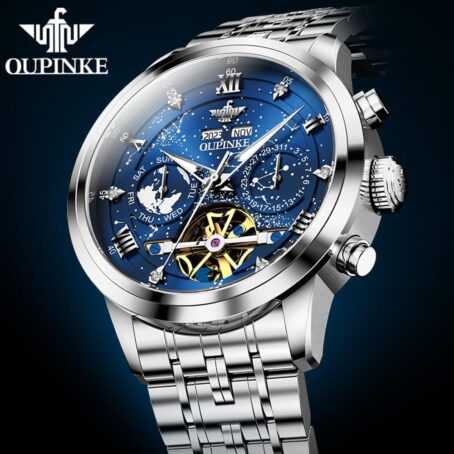 OUPINKE Watches For Men Automatic Unique Luxury Imitation Galaxy Mechanical Business Diamond Calendar Male Stainless Steel Waterproof Luminous - Image 4