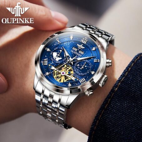 OUPINKE Watches For Men Automatic Unique Luxury Imitation Galaxy Mechanical Business Diamond Calendar Male Stainless Steel Waterproof Luminous - Image 2