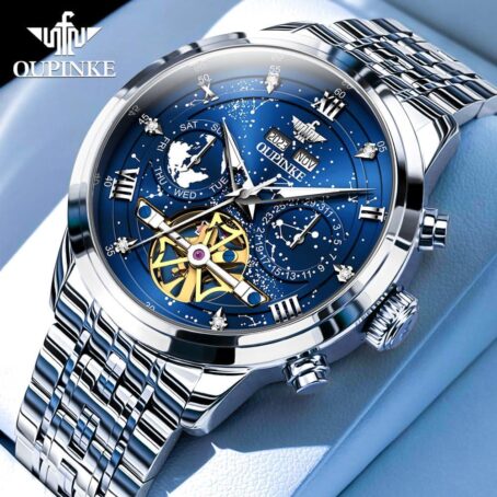 OUPINKE Watches For Men Automatic Unique Luxury Imitation Galaxy Mechanical Business Diamond Calendar Male Stainless Steel Waterproof Luminous - Image 6