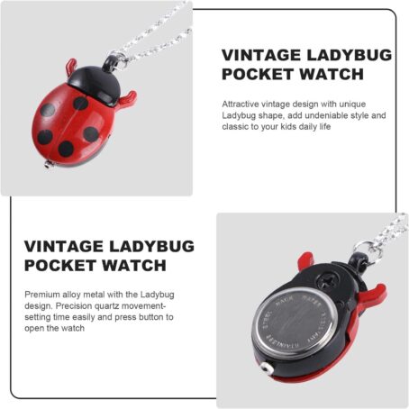 POPETPOP Childrens Animal Pocket Watch Necklace: Cute Red Ladybug Long Chain Sweater Pendant Keychain Gift - Image 2