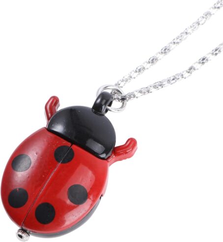 POPETPOP Childrens Animal Pocket Watch Necklace: Cute Red Ladybug Long Chain Sweater Pendant Keychain Gift