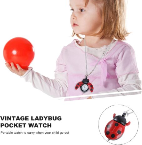 POPETPOP Childrens Animal Pocket Watch Necklace: Cute Red Ladybug Long Chain Sweater Pendant Keychain Gift - Image 4