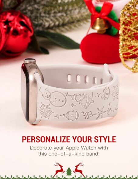 W-RARA Christmas Engraved Band Compatible With Apple Watch 38mm 40mm 41mm 42mm 44mm 45mm 49mm For Women Men, Silicone Snowman Snowflakes Holiday Strap IWatch Series Ultra SE 9 8 7 6 5 4 3 2 1 - Image 4