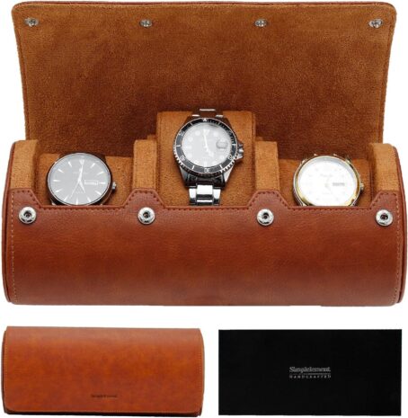 Watch Travel Case, Roll For 3 Watches,Premium Faux Leather, Gift-box Packaging Brown