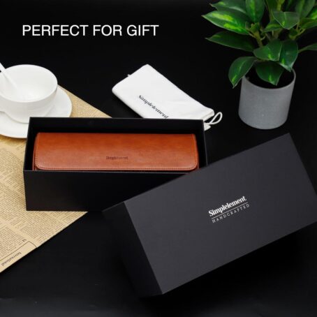 Watch Travel Case, Roll For 3 Watches,Premium Faux Leather, Gift-box Packaging Brown - Image 6