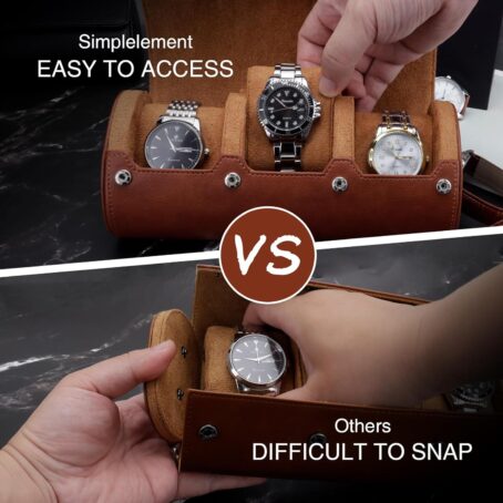 Watch Travel Case, Roll For 3 Watches,Premium Faux Leather, Gift-box Packaging Brown - Image 5