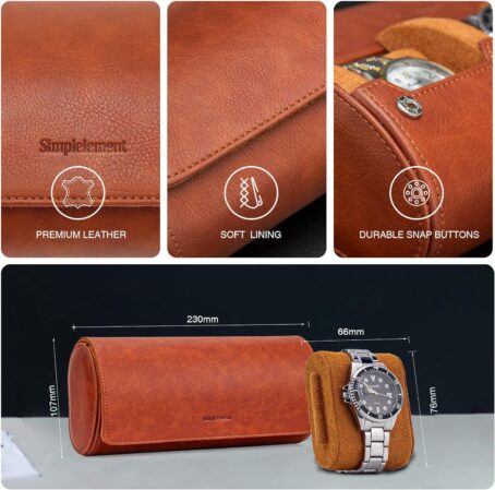 Watch Travel Case, Roll For 3 Watches,Premium Faux Leather, Gift-box Packaging Brown - Image 4