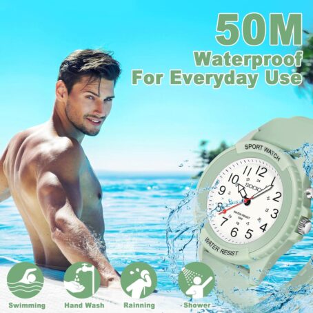 Waterproof Nurse Watch For Medical Professionals,Women Men, 24 Hour With Second Hand, Night Light, Military Time Easy To Read Dial, Soft And Breathable Silicone Band - Image 4